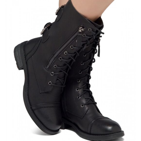 BRAND NEW SHOE LAND KASEY WOMEN'S ANKLE LACE-UP MILITARY COMBAT BOOT MID CALF - Picture 1 of 16